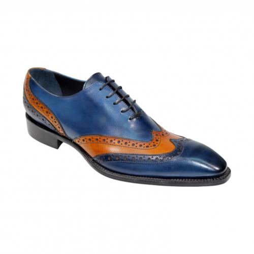 Duca Di Matiste "Andora" Navy/Gold Genuine Italian Calf Leather Dress Shoes.